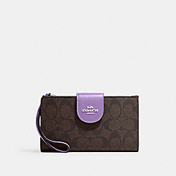 COACH C2874 Tech Wallet In Colorblock Signature Canvas SV/BROWN/IRIS