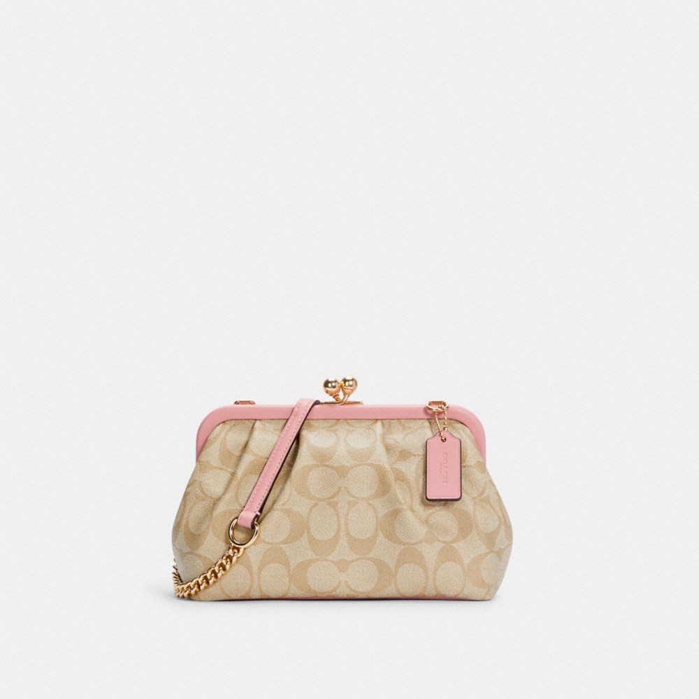 NORA KISSLOCK CROSSBODY IN SIGNATURE CANVAS - C2876 - IM/LIGHT KHAKI/BUBBLEGUM