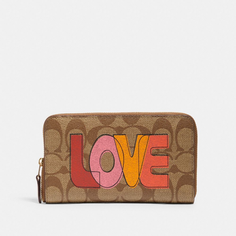 MEDIUM ID ZIP WALLET IN SIGNATURE CANVAS WITH LOVE PRINT - C2877 - IM/KHAKI CHALK MULTI