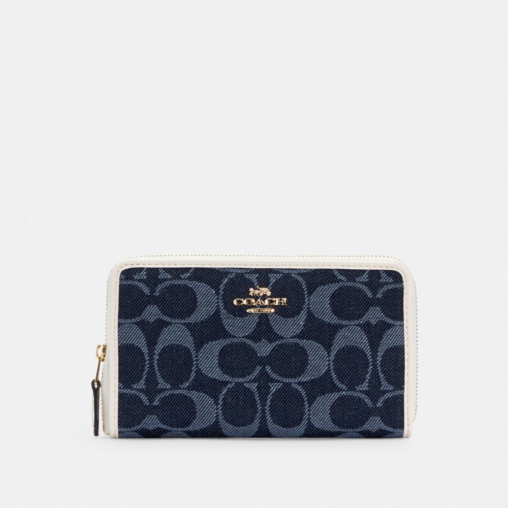 MEDIUM ZIP AROUND WALLET IN SIGNATURE JACQUARD - C2884 - IM/DENIM MULTI