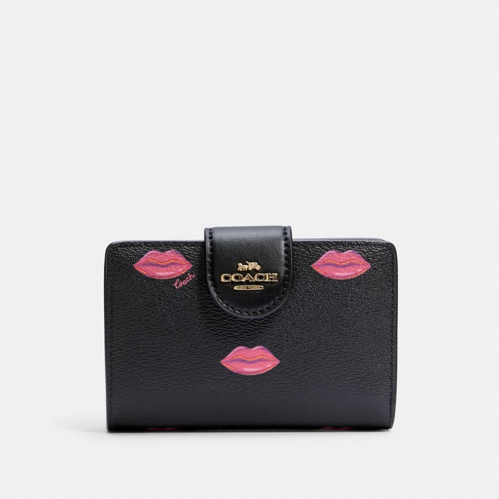 MEDIUM CORNER ZIP WALLET WITH LIPS PRINT - C2886 - IM/BLACK MULTI