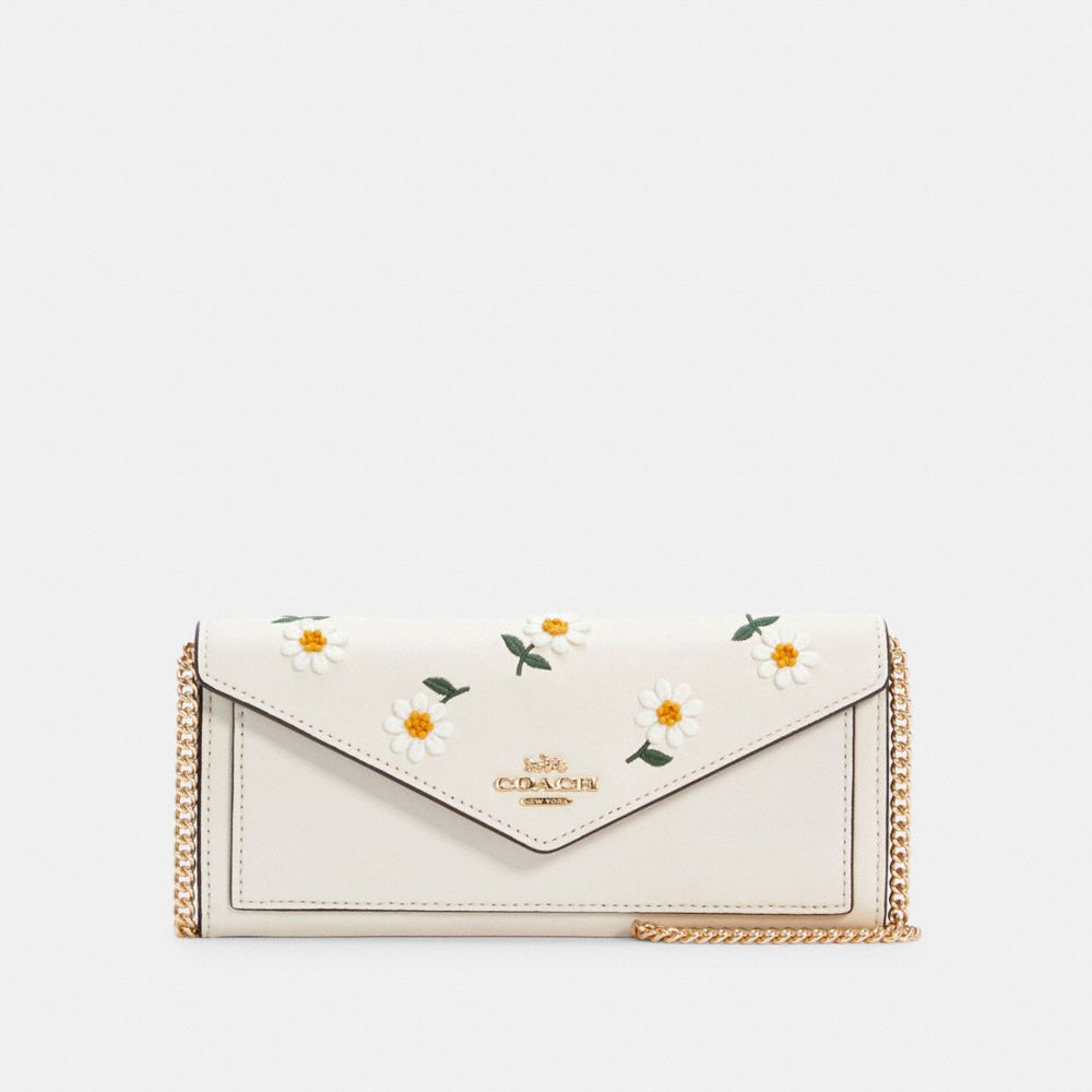 COACH C2888 SLIM ENVELOPE WALLET WITH CHAIN WITH DAISY EMBROIDERY IM/CHALK MULTI