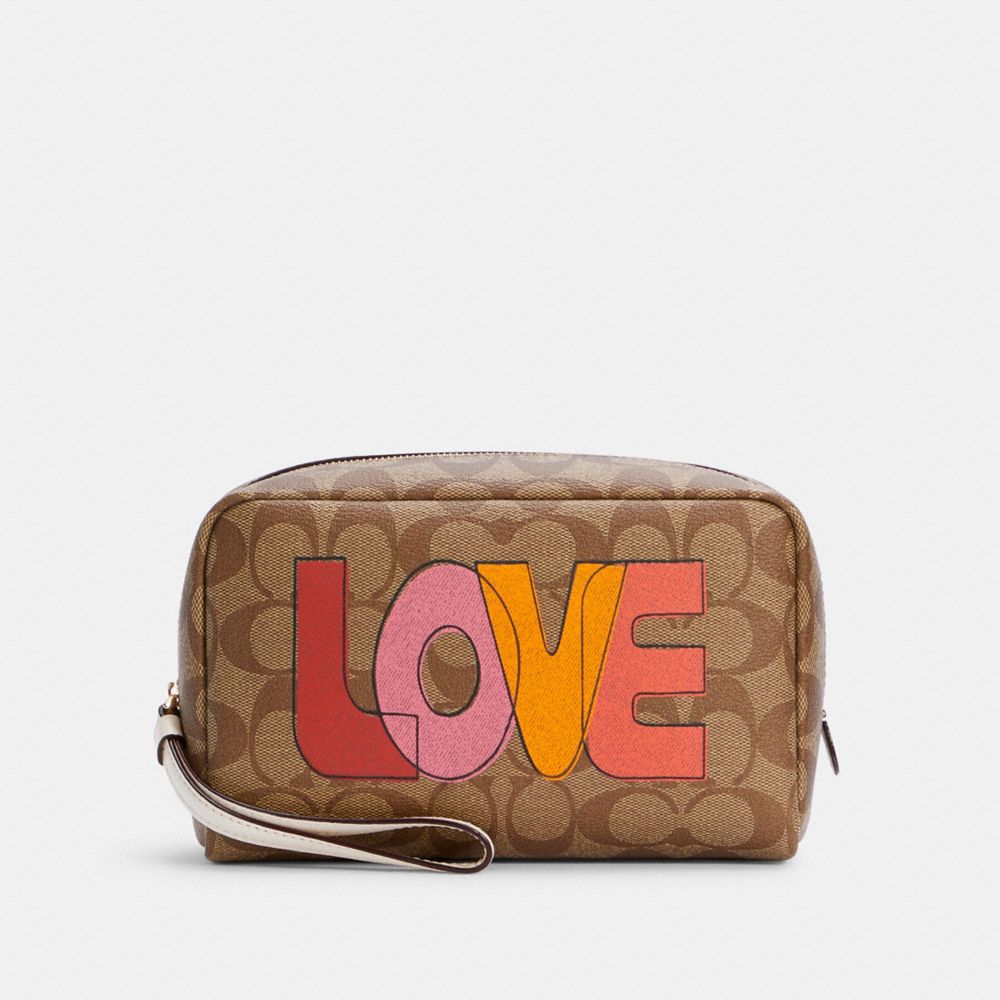 COACH BOXY COSMETIC CASE IN SIGNATURE CANVAS WITH LOVE PRINT - IM/KHAKI CHALK MULTI - C2891