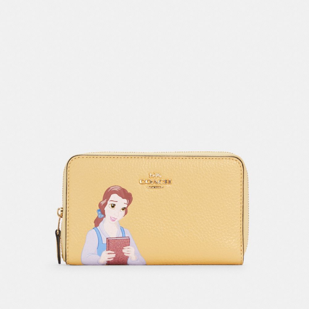 DISNEY X COACH MEDIUM ID ZIP WALLET WITH BELLE - IM/VANILLA CREAM MULTI - COACH C2894