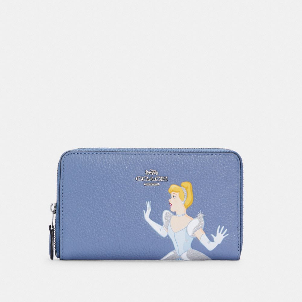 DISNEY X COACH MEDIUM ID ZIP WALLET WITH CINDERELLA - SV/PERIWINKLE MULTI - COACH C2895