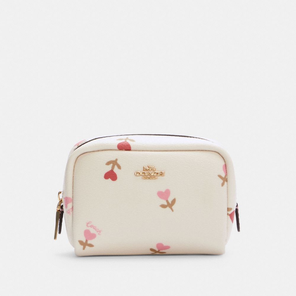 COACH MINI BOXY COSMETIC CASE WITH HEART FLORAL PRINT - IM/CHALK MULTI - C2903