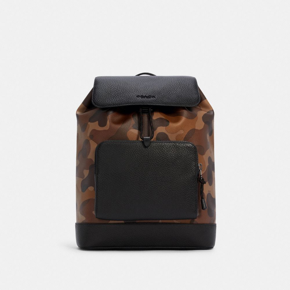 COACH TURNER BACKPACK WITH CAMO PRINT - QB/SADDLE BLACK - C2947