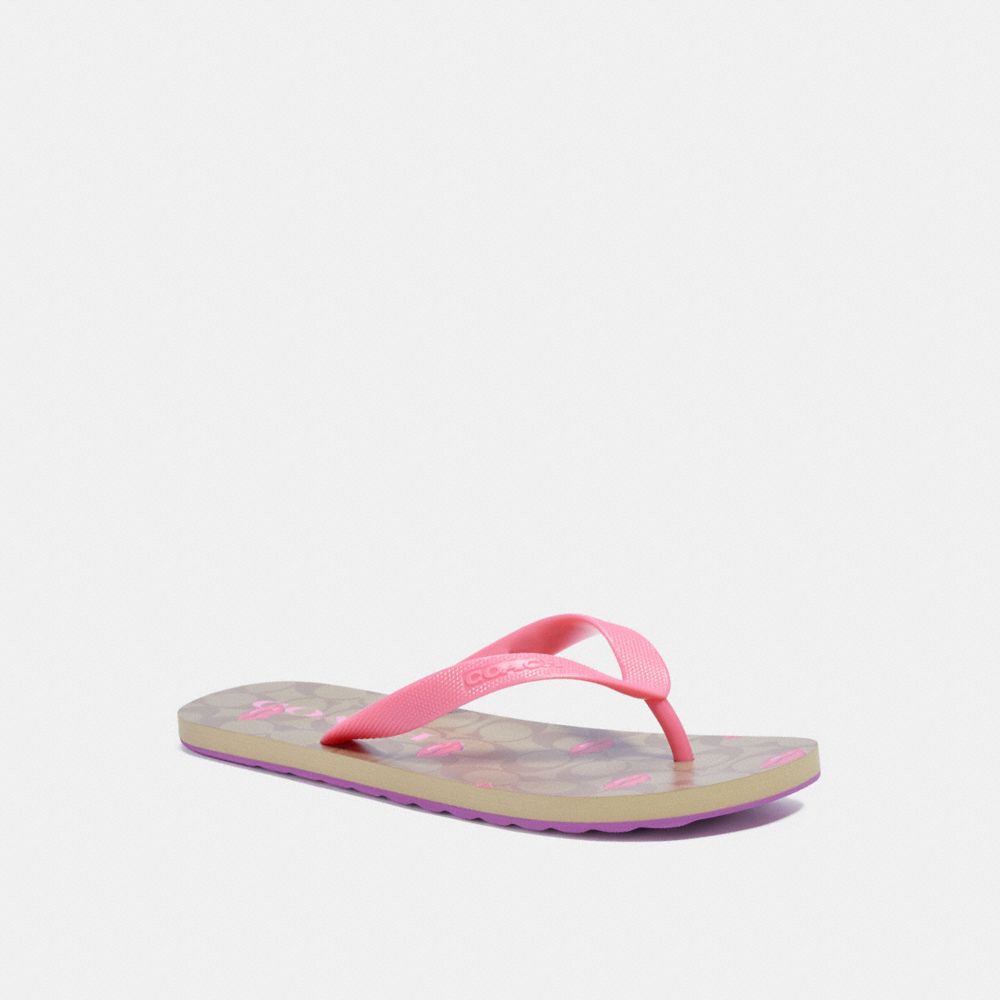 COACH C3037 Zak Flip Flop KHAKI/FUCHSIA