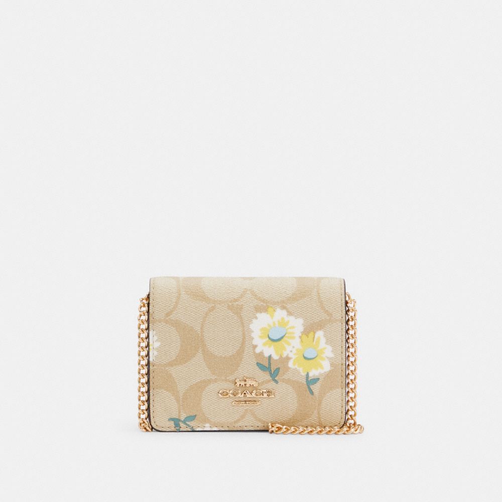 COACH C3050 MINI WALLET IN SIGNATURE CANVAS WITH DAISY PRINT IM/LIGHT KHAKI CHALK MULTI