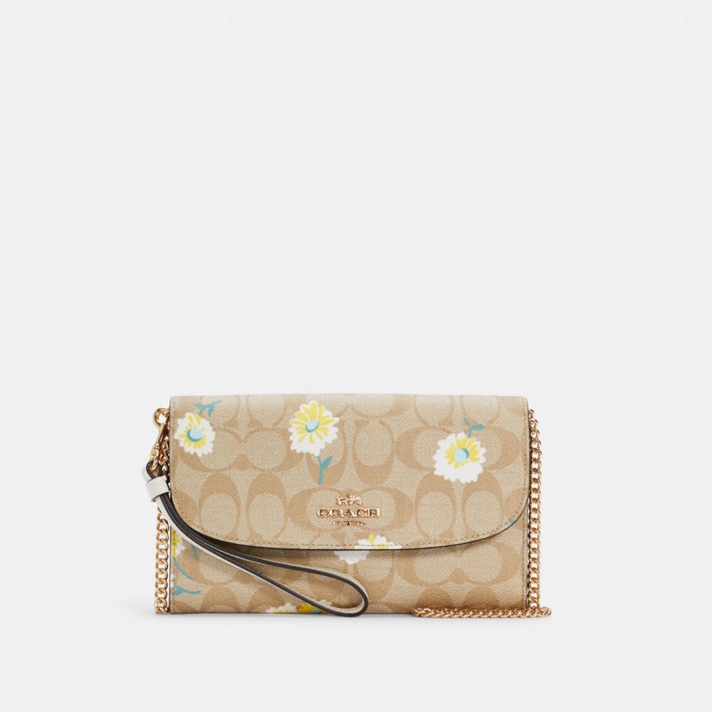 COACH C3052 GEMMA CLUTCH CROSSBODY IN SIGNATURE CANVAS WITH DAISY PRINT IM/LIGHT-KHAKI-CHALK-MULTI