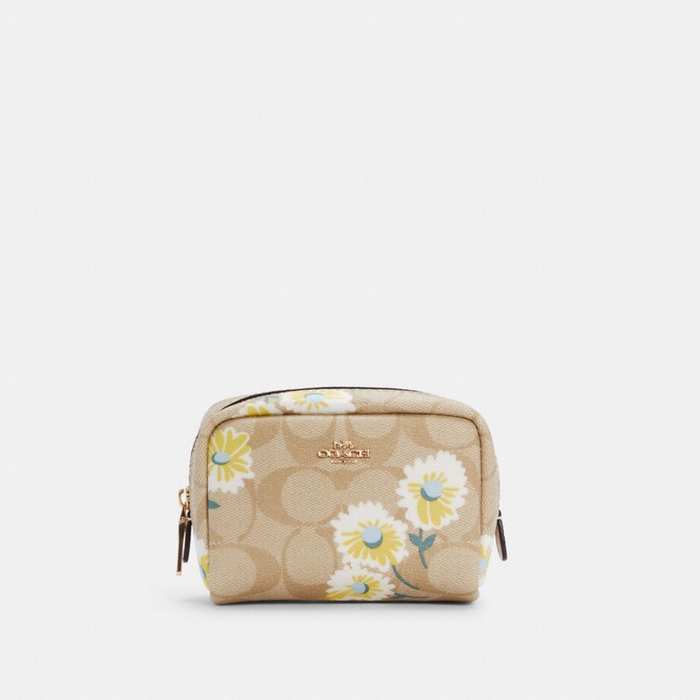 COACH C3054 MINI BOXY COSMETIC CASE IN SIGNATURE CANVAS WITH DAISY PRINT IM/LIGHT KHAKI CHALK MULTI