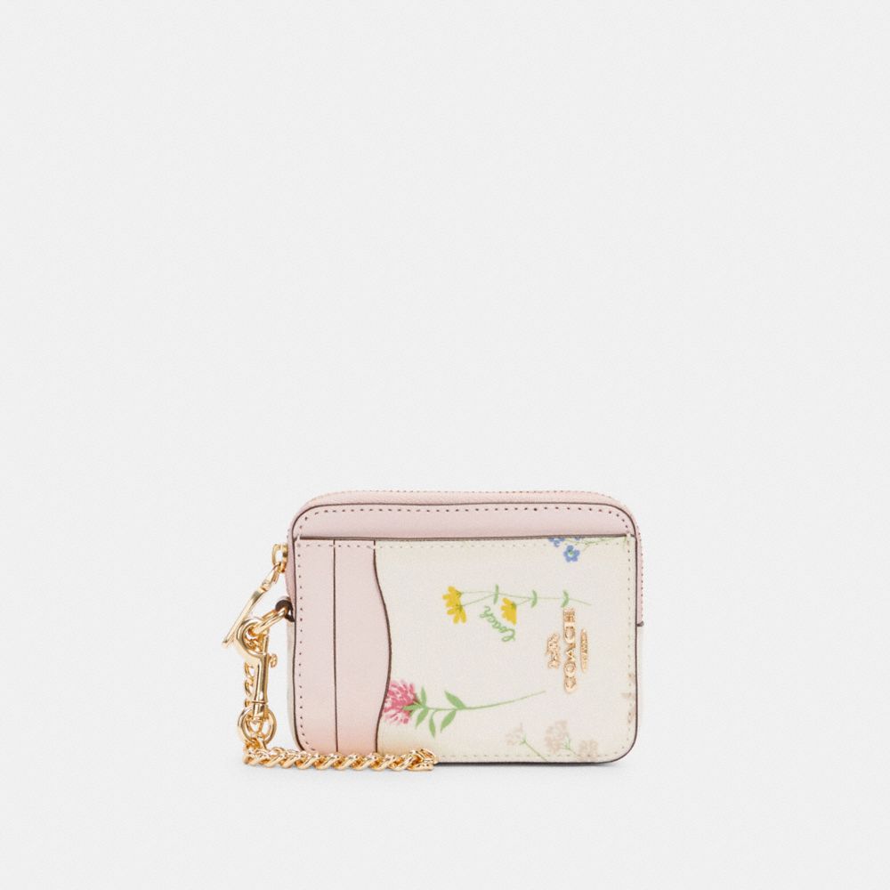 ZIP CARD CASE WITH SPACED WILDFLOWER PRINT - IM/CHALK MULTI - COACH C3057