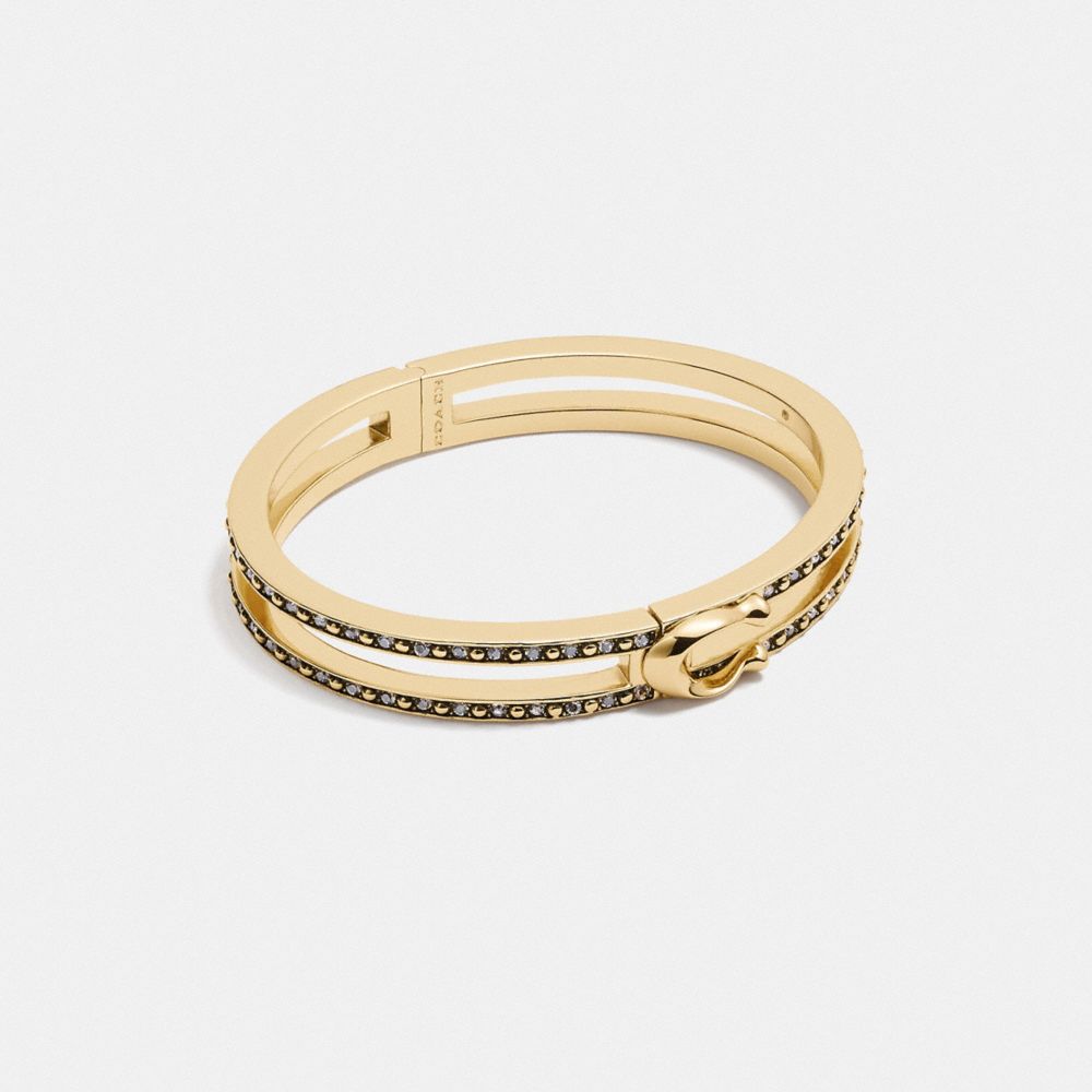 Double Row Pave Signature Hinged Bangle - C3110 - GOLD