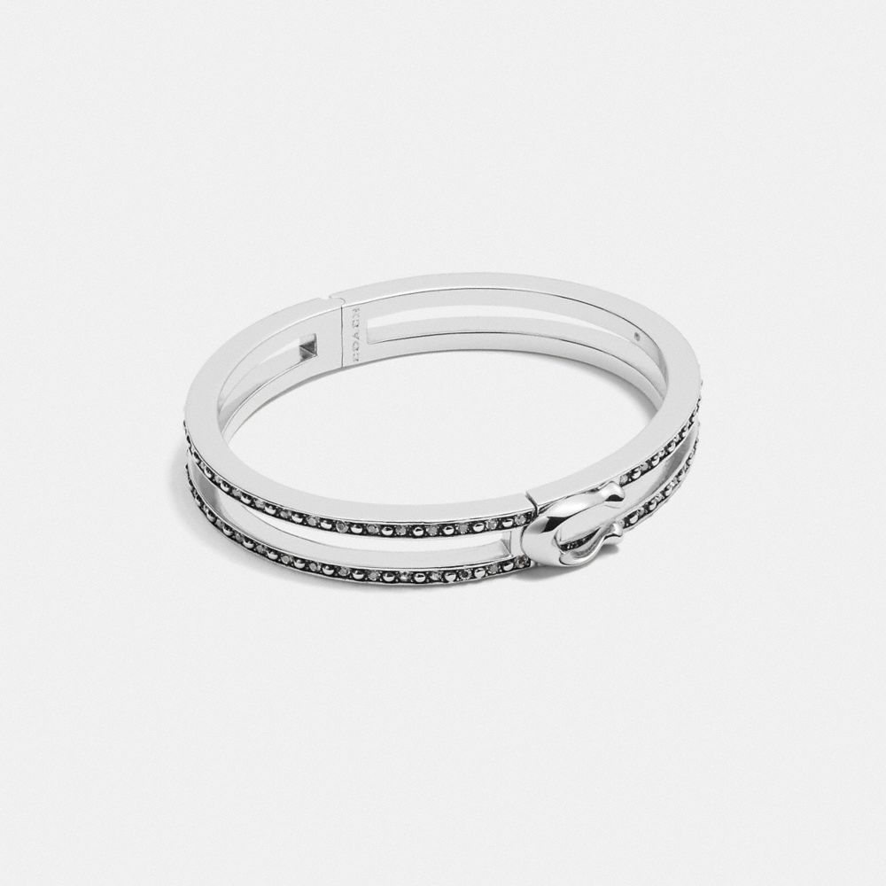 Double Row Pave Signature Hinged Bangle - SILVER - COACH C3110