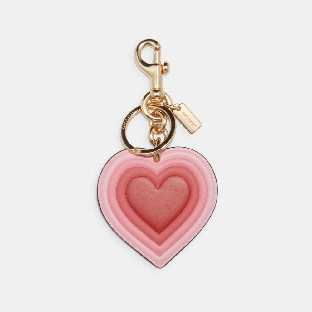 COACH C3111 70'S HEART BURST BAG CHARM IN SIGNATURE CANVAS IM/PINK MULTI KHAKI