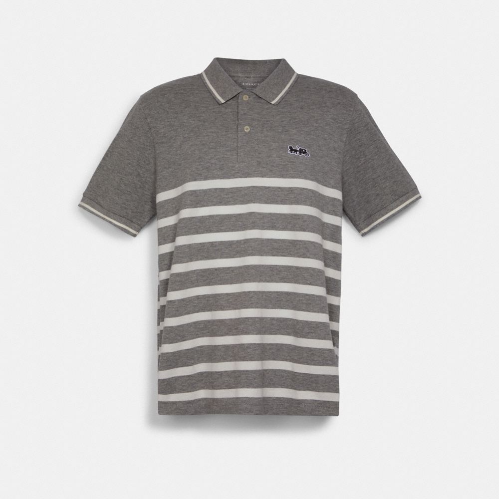 COACH C3121 - Striped Pique Polo HEATHER GREY