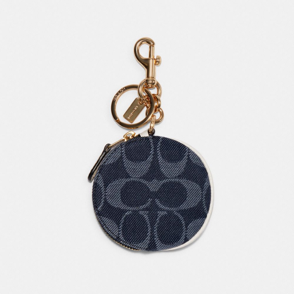 COACH C3122 Circular Pouch Bag Charm In Signature Jacquard IM/DENIM