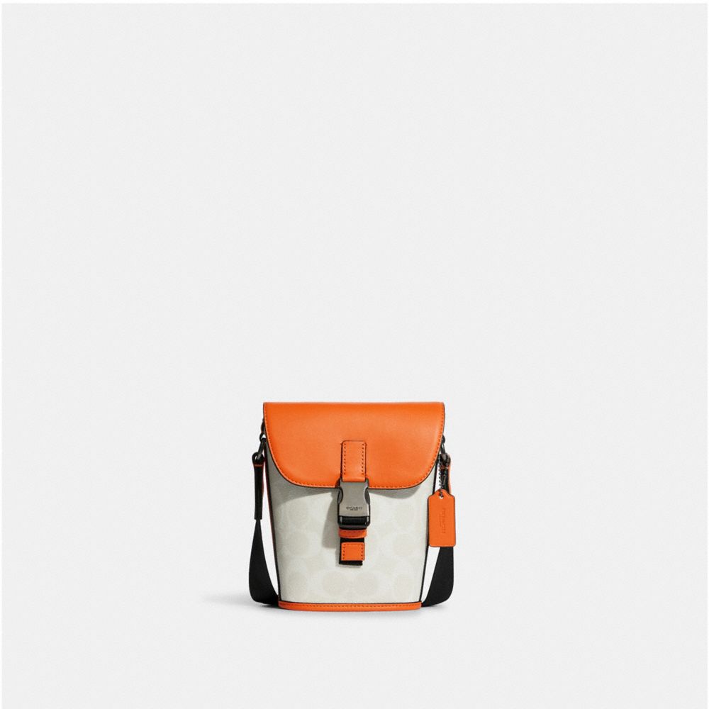 Track Small Flap Crossbody In Signature Canvas - GUNMETAL/CHALK/CANDIED ORANGE - COACH C3134