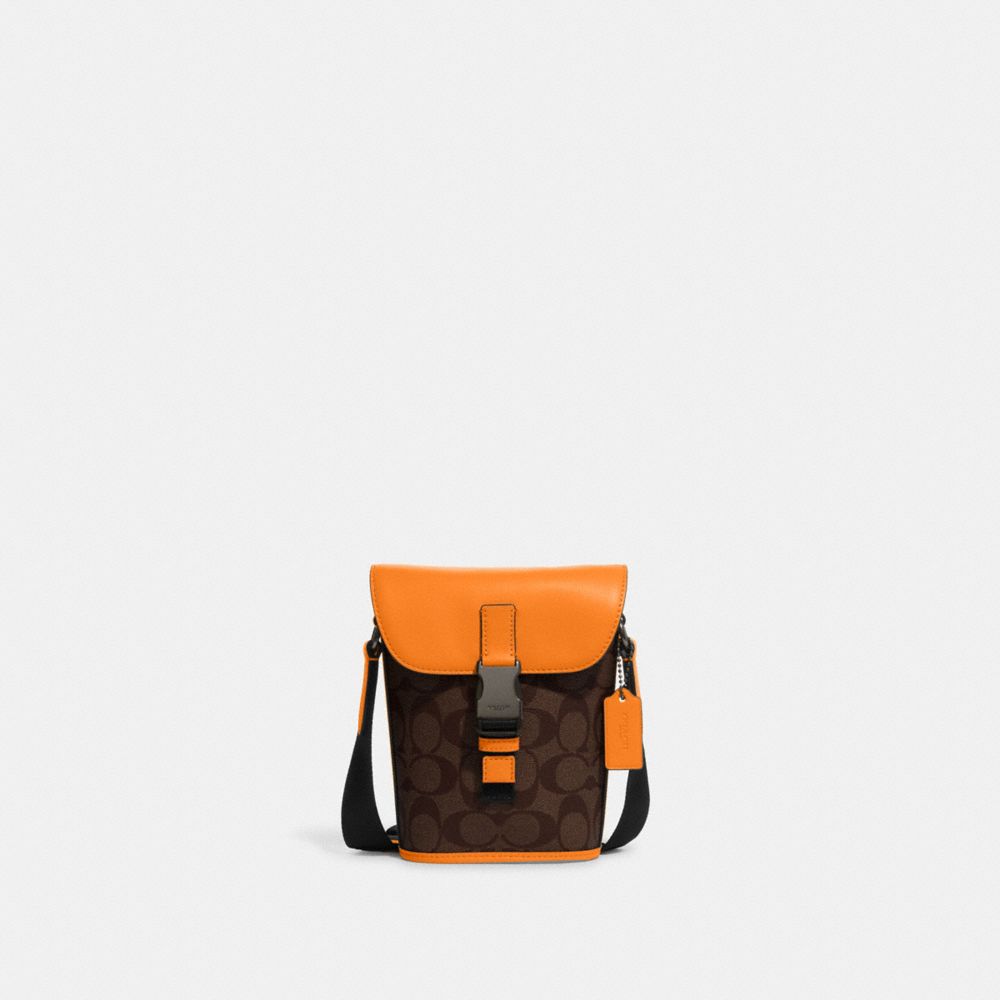 Track Small Flap Crossbody In Signature Canvas - C3134 - Qb/Mahogany/Bright Mandarin