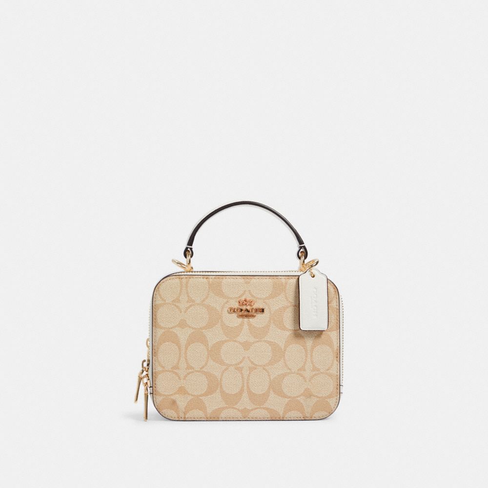 COACH C3148 Box Crossbody In Signature Canvas GOLD/LIGHT KHAKI CHALK