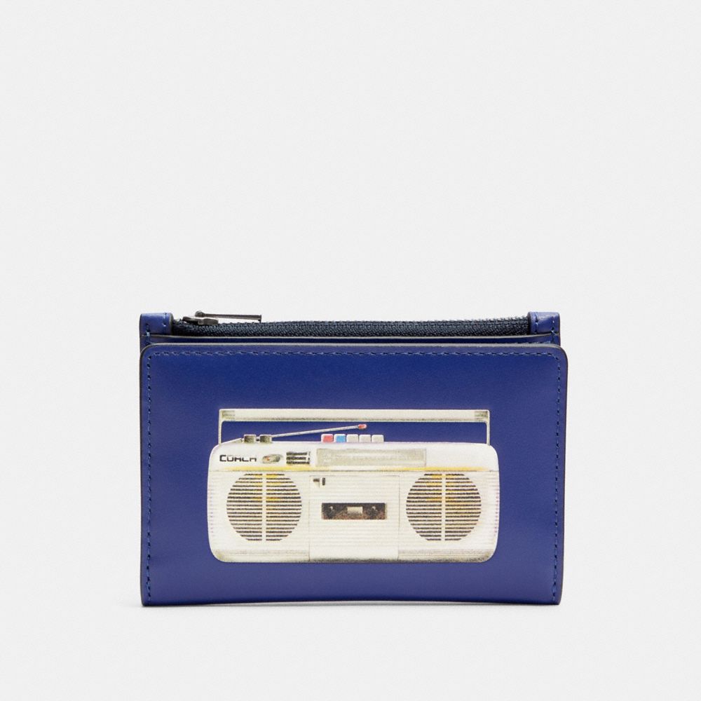 COACH C3179 Slim Bifold Card Wallet With 80's Boombox Graphic QB/INDIGO MULTI