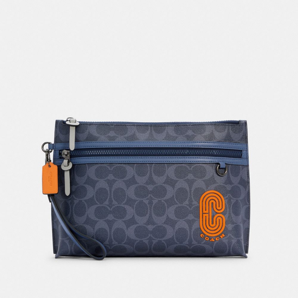 CARRYALL POUCH IN COLORBLOCK SIGNATURE CANVAS - C3199 - QB/DENIM BLUE MIST