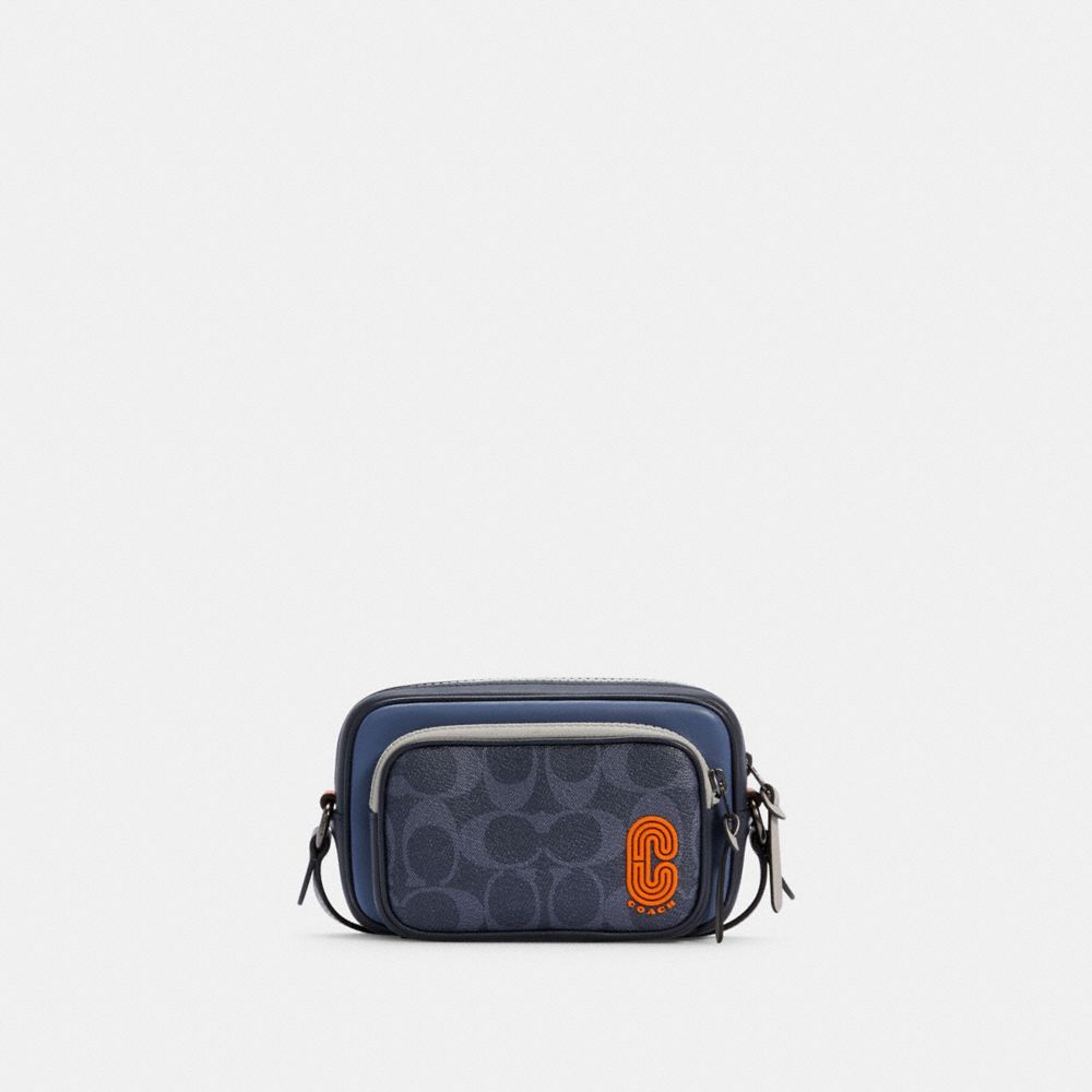 MINI EDGE DOUBLE POUCH CROSSBODY IN COLORBLOCK SIGNATURE CANVAS - C3205 - QB/DENIM BLUE MIST