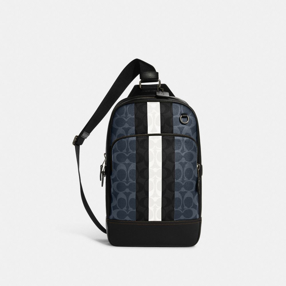 Graham Pack In Blocked Signature Canvas With Varsity Stripe - C3229 - Gunmetal/Denim Multi