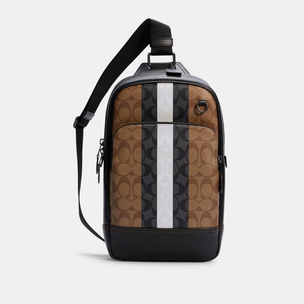 COACH C3229 - GRAHAM PACK IN SIGNATURE CANVAS WITH VARSITY STRIPE QB/KHAKI MULTI