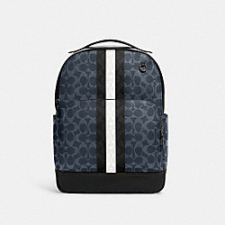 Graham Backpack In Blocked Signature Canvas With Varsity Stripe - C3230 - Gunmetal/Denim Multi