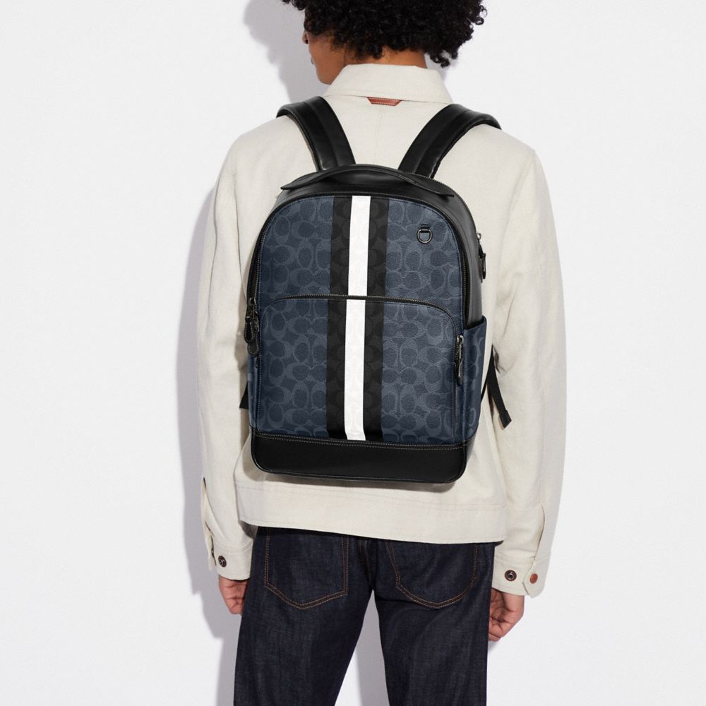 GRAHAM BACKPACK IN BLOCKED SIGNATURE CANVAS WITH VARSITY STRIPE