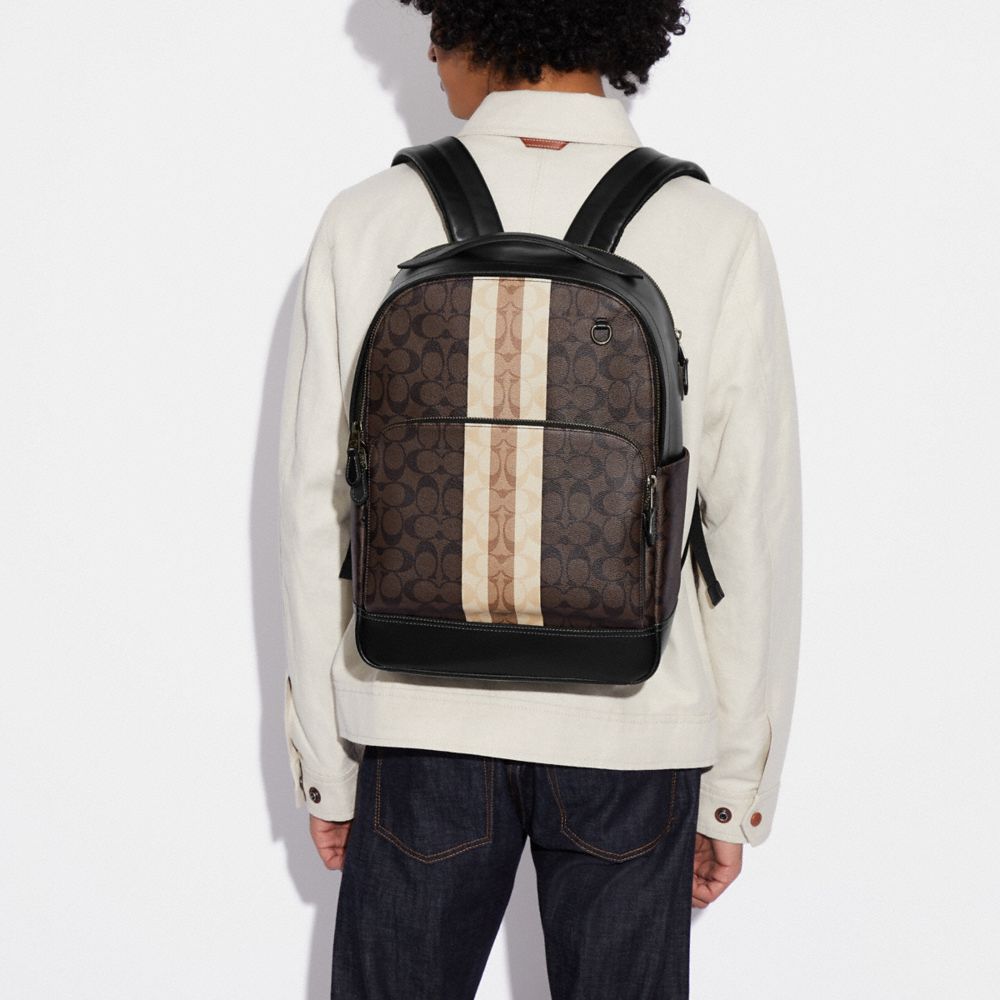 GRAHAM BACKPACK IN SIGNATURE CANVAS WITH VARSITY STRIPE