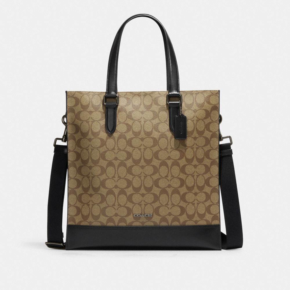 Graham Structured Tote In Signature Canvas - C3232 - Gunmetal/Khaki