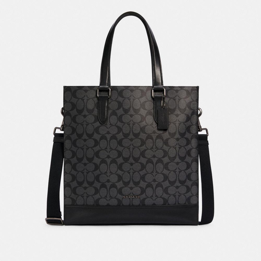 GRAHAM STRUCTURED TOTE IN SIGNATURE CANVAS - QB/CHARCOAL/BLACK - COACH C3232