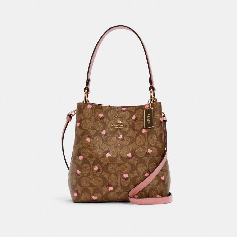 COACH SMALL TOWN BUCKET BAG IN SIGNATURE CANVAS WITH HEART FLORAL PRINT - IM/KHAKI RED MULTI WINE - C3238
