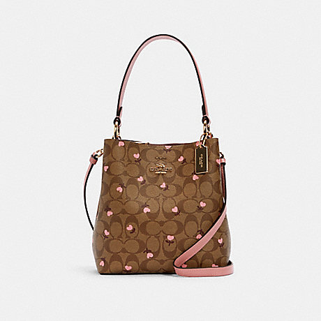 COACH C3238 SMALL TOWN BUCKET BAG IN SIGNATURE CANVAS WITH HEART FLORAL PRINT IM/KHAKI-RED-MULTI-WINE