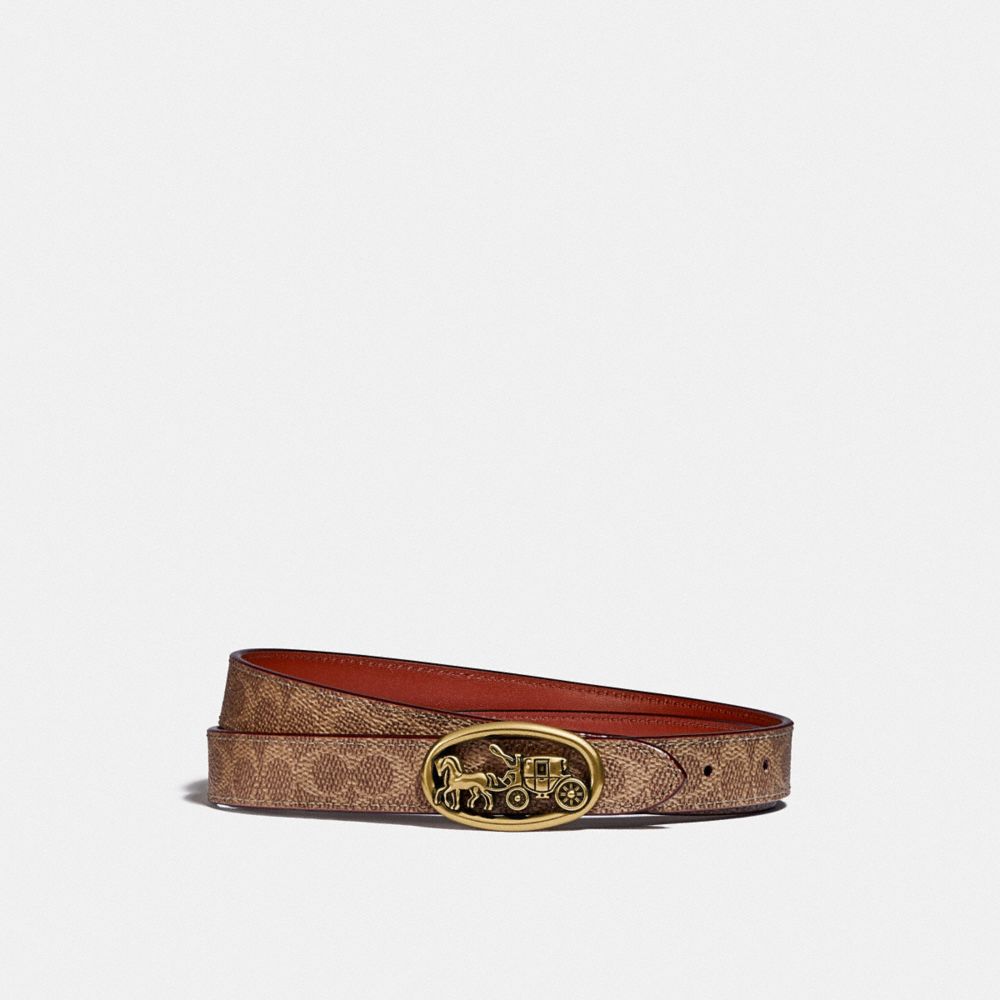 COACH C3271 Horse And Carriage Medallion Buckle Reversible Belt, 20 Mm Brass/Tan/Rust