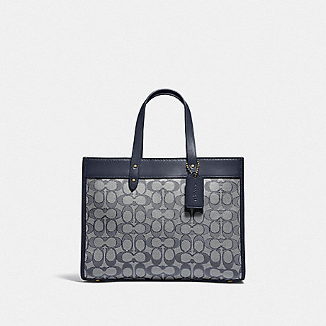 COACH C3282 Field Tote 30 In Signature Jacquard BRASS/NAVY-MIDNIGHT-NAVY