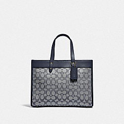 Field Tote 30 In Signature Jacquard - BRASS/NAVY MIDNIGHT NAVY - COACH C3282