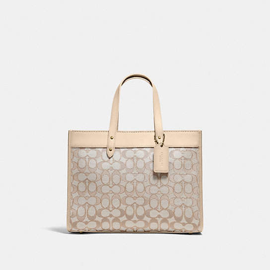 C3282 - Field Tote 30 In Signature Jacquard Brass/Stone Ivory