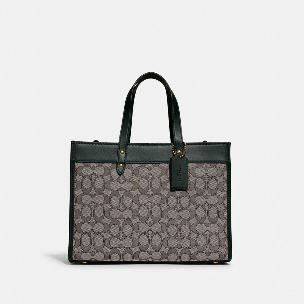 COACH C3282 Field Tote 30 In Signature Jacquard Brass/Oak Amazon Green