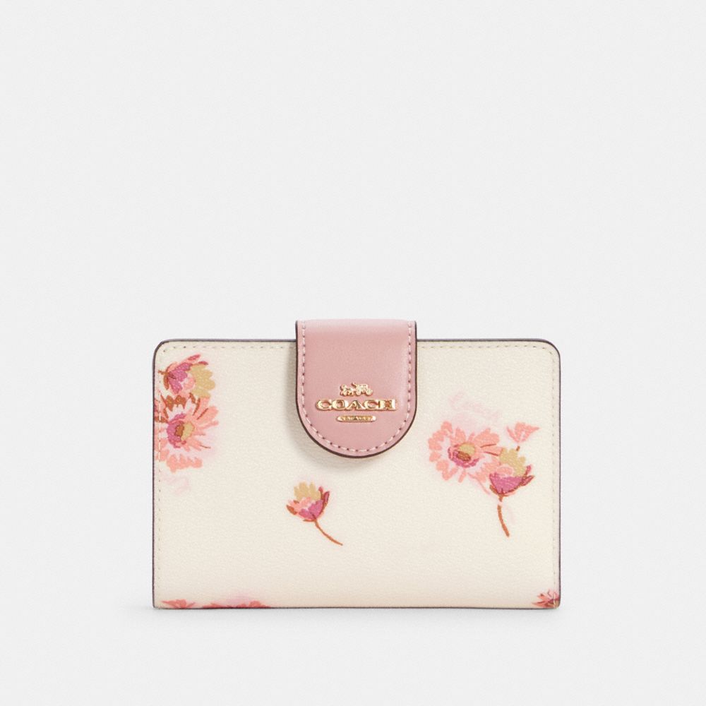 Medium Corner Zip Wallet With Multi Floral Print - C3284 - Gold/Chalk Multi