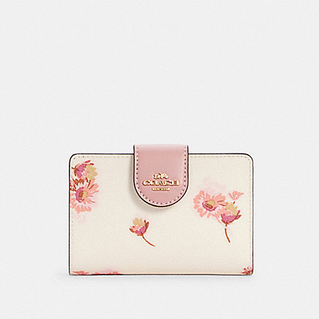 COACH C3284 Medium Corner Zip Wallet With Multi Floral Print Gold/Chalk Multi