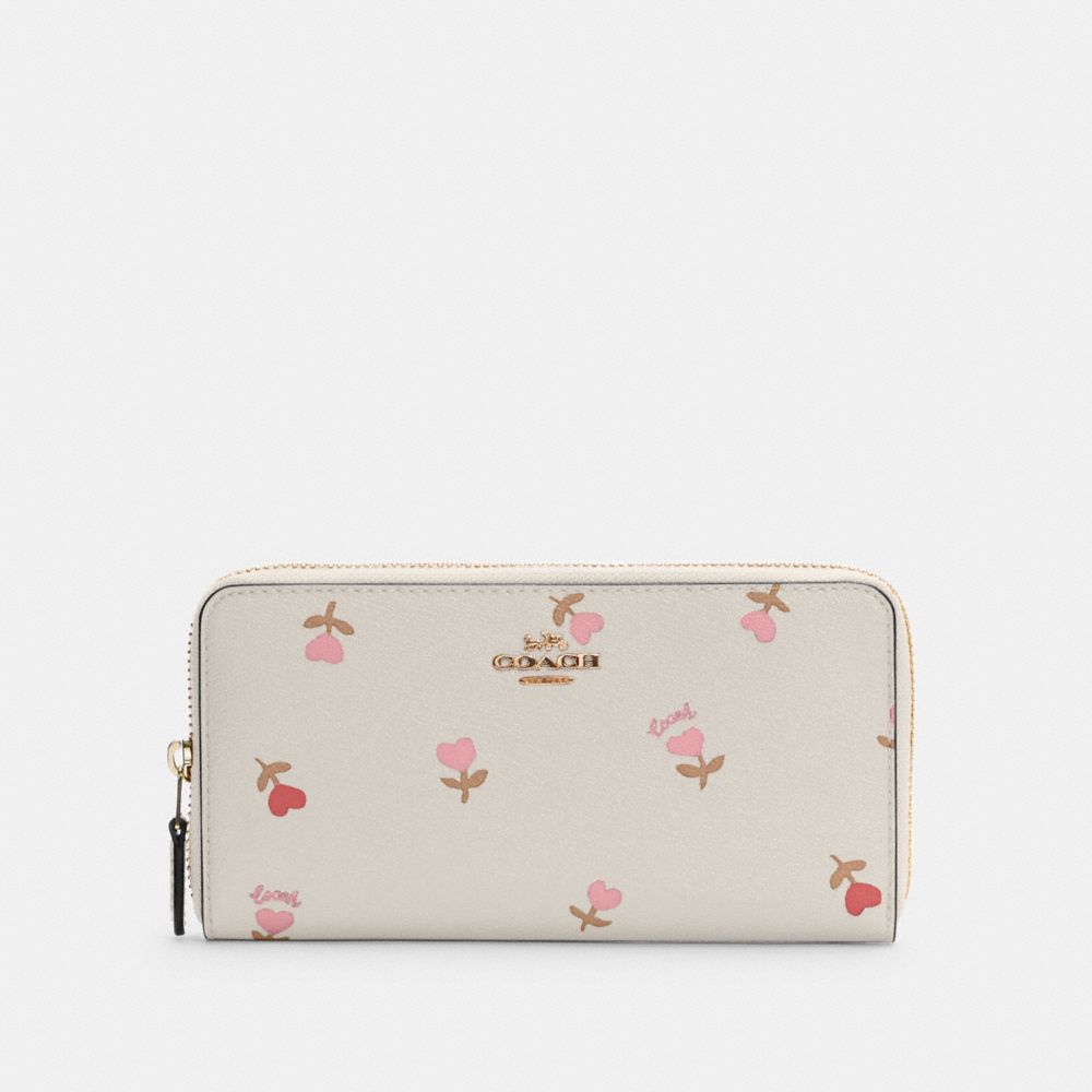 COACH C3287 - ACCORDION ZIP WALLET WITH HEART FLORAL PRINT - IM/CHALK