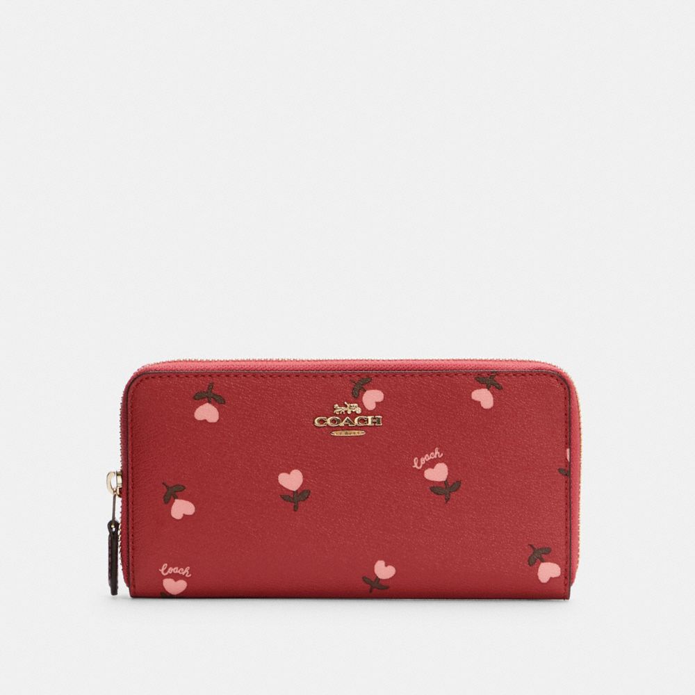 COACH ACCORDION ZIP WALLET WITH HEART FLORAL PRINT - IM/WINE MULTI - C3287