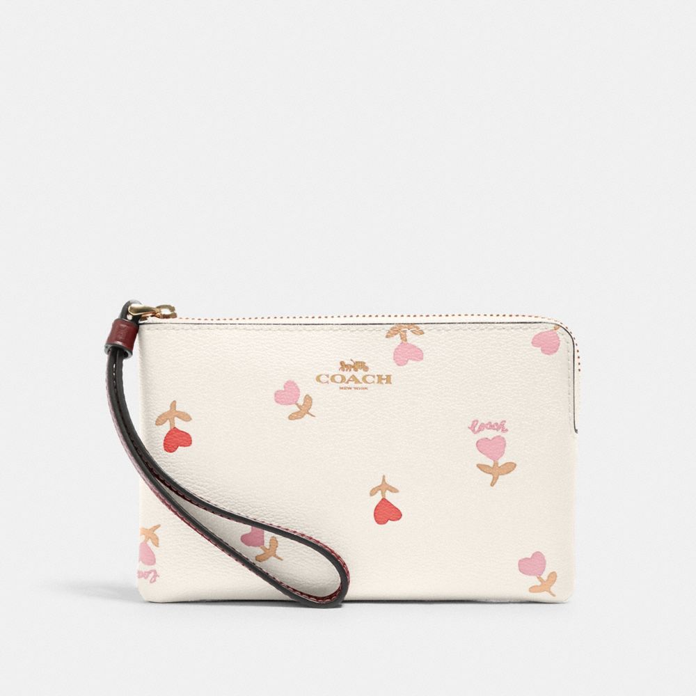 COACH C3300 - CORNER ZIP WRISTLET WITH HEART FLORAL PRINT IM/CHALK MULTI