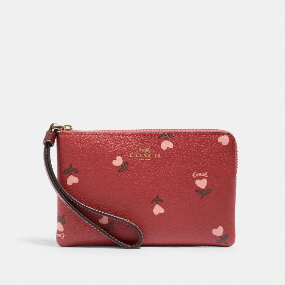 CORNER ZIP WRISTLET WITH HEART FLORAL PRINT - IM/WINE MULTI - COACH C3300