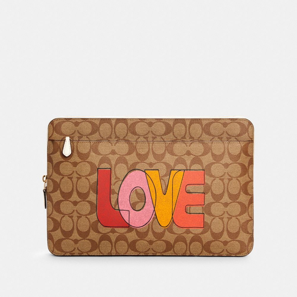 LAPTOP SLEEVE IN SIGNATURE CANVAS WITH LOVE PRINT - C3302 - IM/KHAKI CHALK MULTI