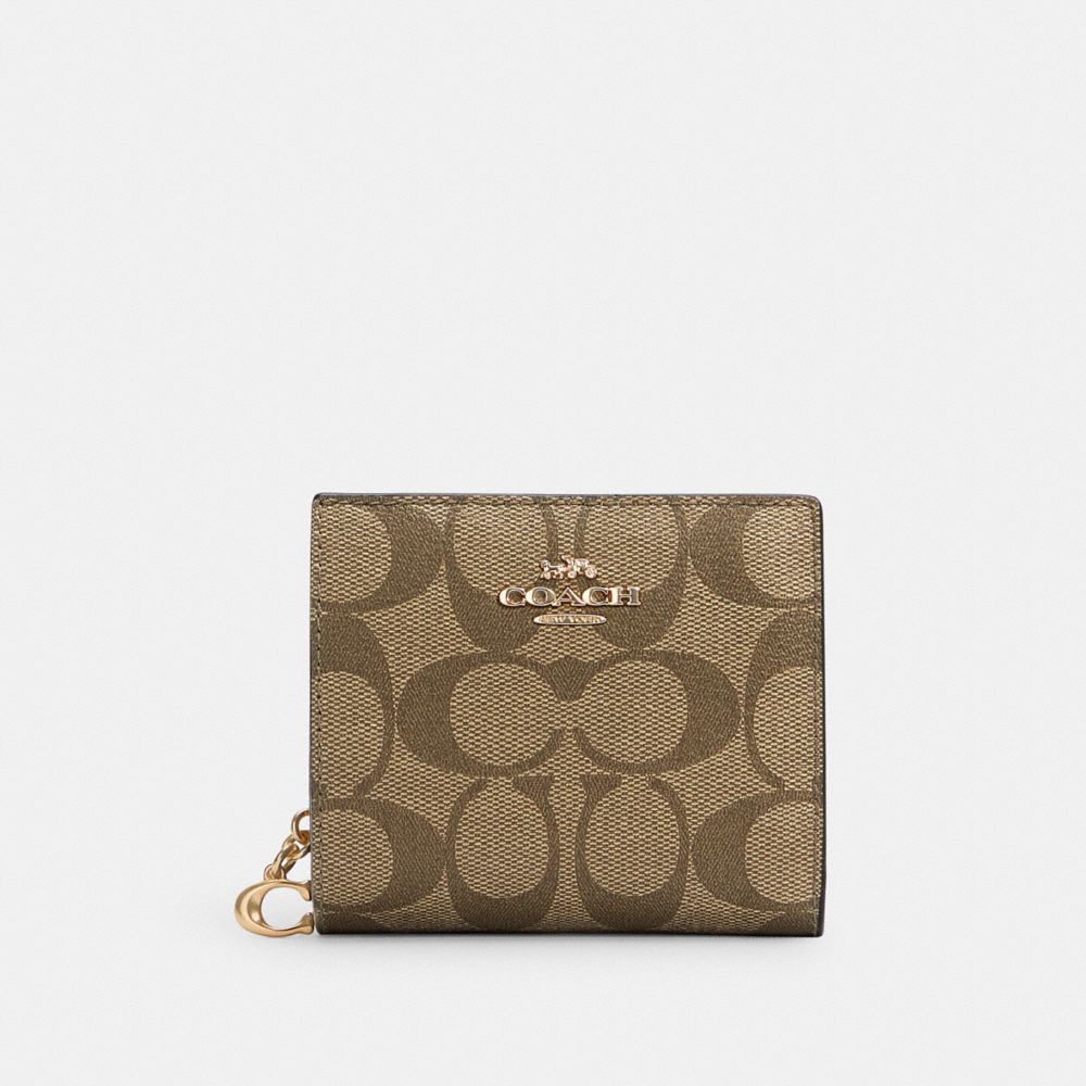 COACH SNAP WALLET IN SIGNATURE CANVAS - IM/KHAKI/BLACK - C3309