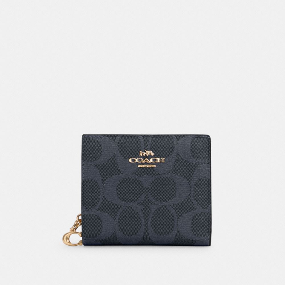 Snap Wallet In Signature Canvas - C3309 - Gold/DENIM MULTI